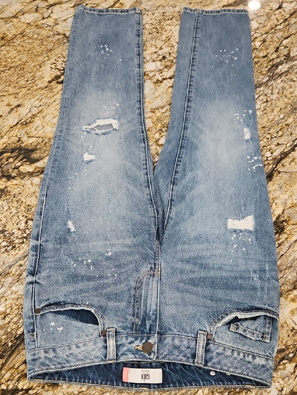 CAbi Women Light Blue Slim Straight Distressed Jeans. Size 2. Inseam 29" Rise 9"